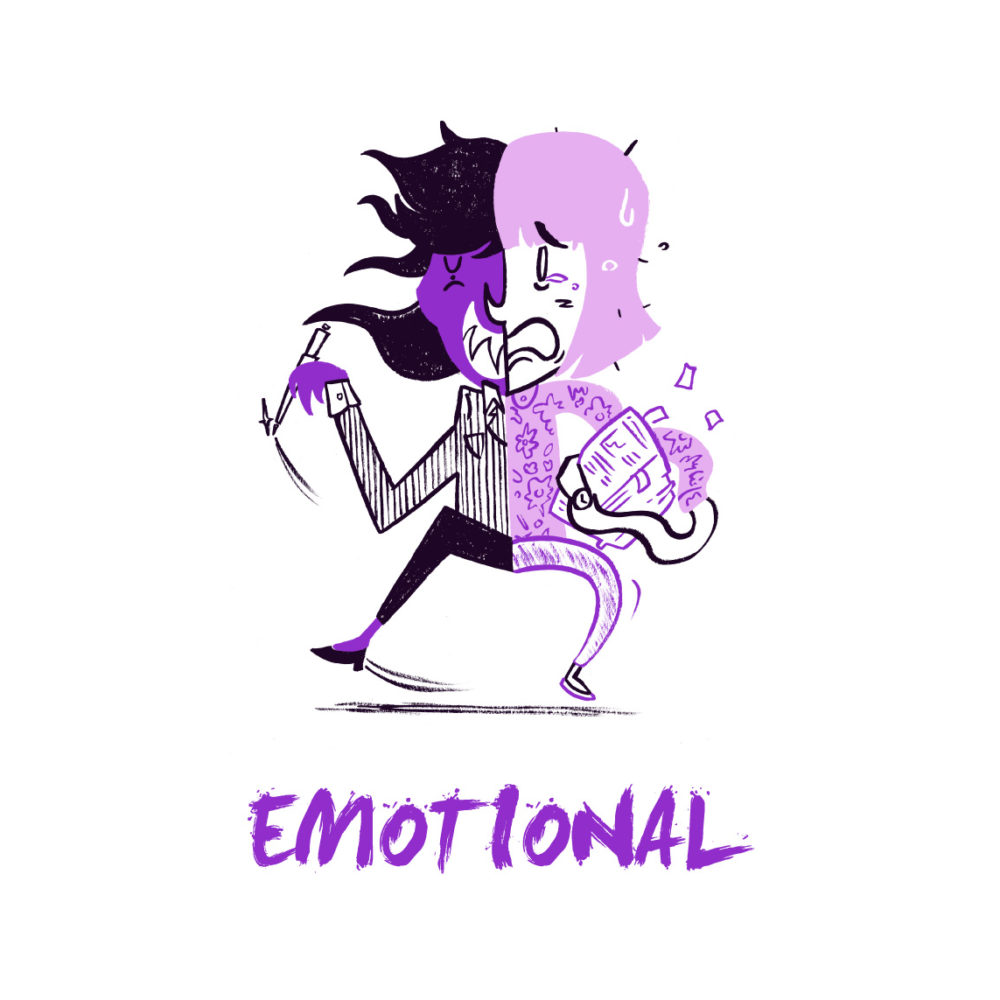 Image shows illustration of an emotional boss displaying volatile and unstable behaviour.