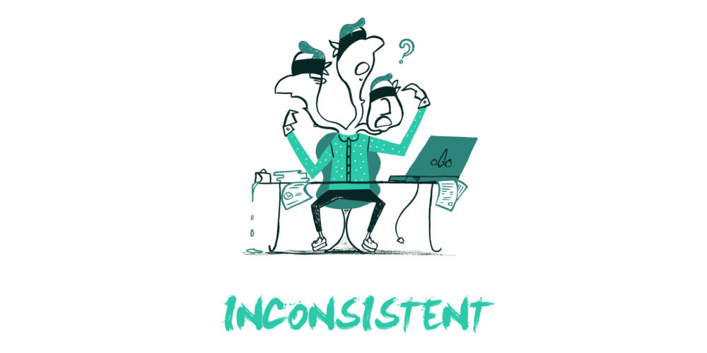 Image shows illustration of an inconsistent boss confused and not knowing what decision to make.