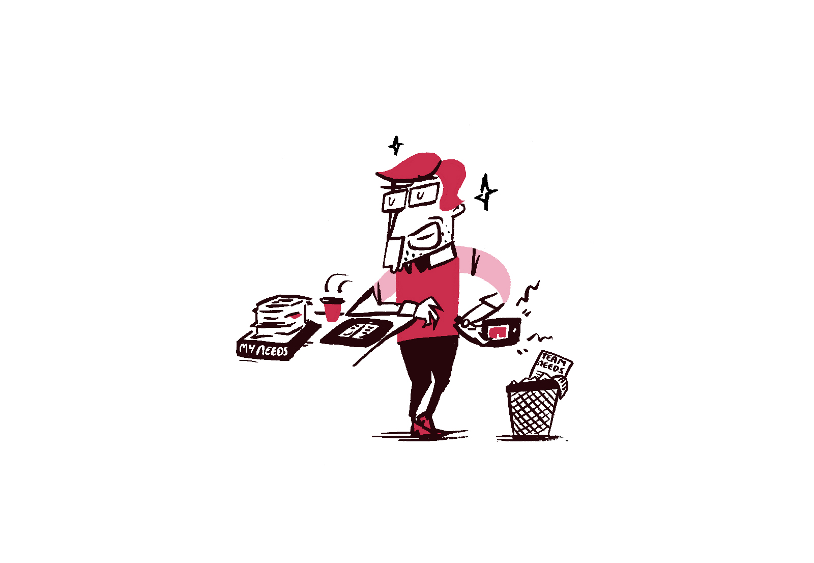 Illustration of the arrogant boss. Shows leadershit focussing on own needs and discarding the needs of his team.