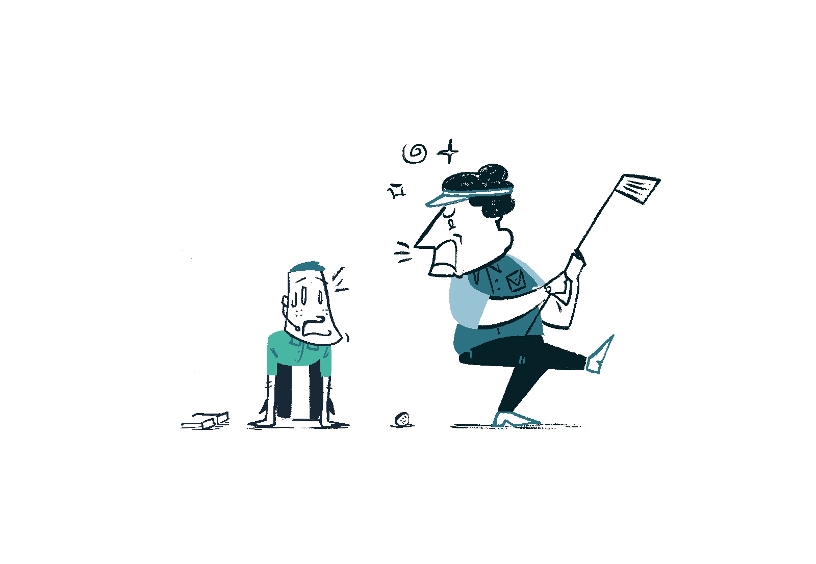 Illustration of the bully boss degrading and abusing team member in fit of rage